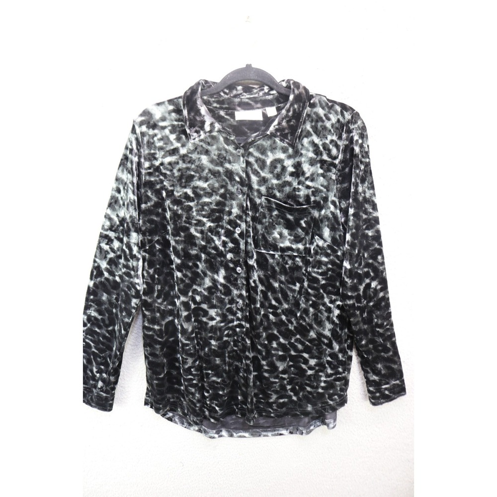 Belle by Kim Gravel Long Sleeve Animal Print Velvet Button Up Top-S-Whimsigoth